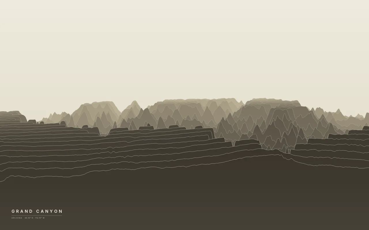 Grand Canyon Ridgelines in the Paper palette: The Colorado River's canyon between the South and North rims.