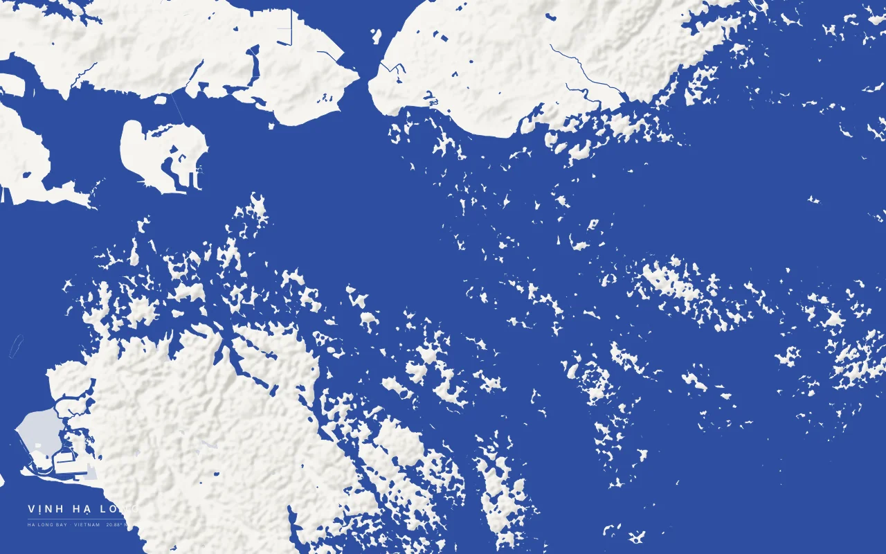 Ha Long Bay Bay in the Ink and River palette: About 1,600 limestone islands and islets in the Gulf of Tonkin.