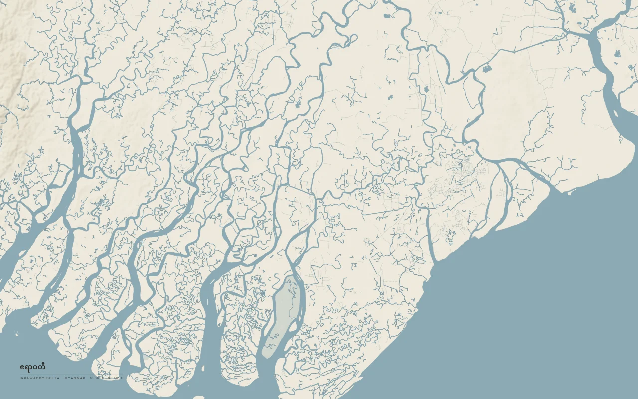 Irrawaddy Delta Delta in the Paper palette: The Irrawaddy's delta on the Andaman Sea, west of Yangon.