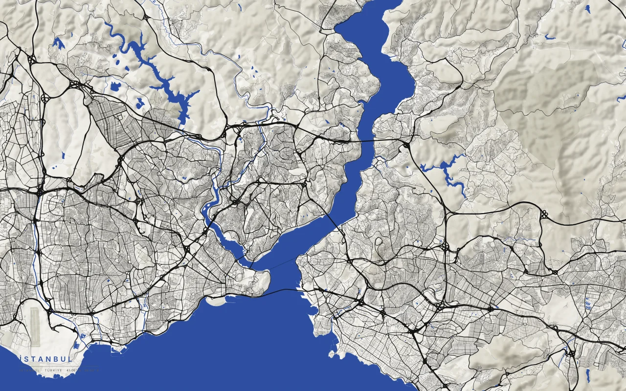 Istanbul Metro in the Ink and River palette: The Bosphorus between Europe and Asia, and the Golden Horn.
