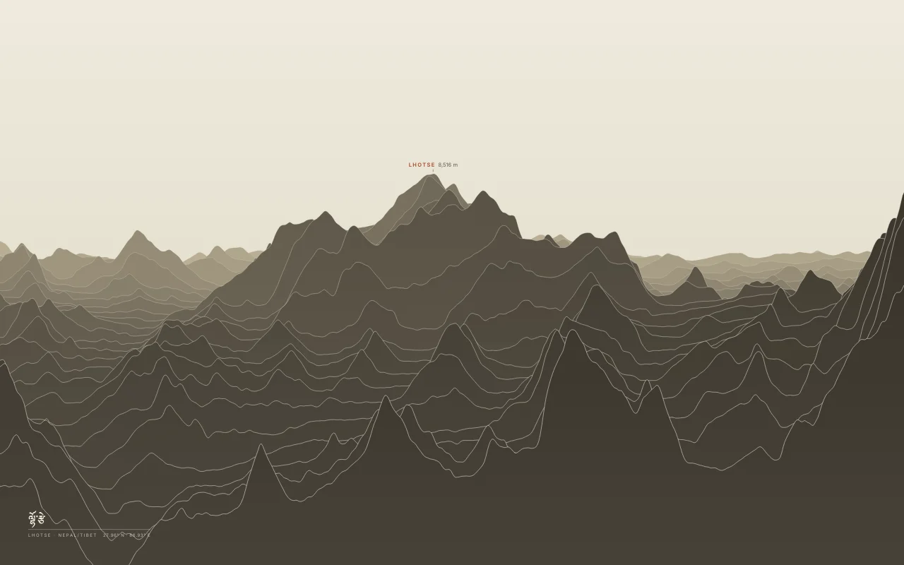 Lhotse Ridgelines in the Paper palette: The fourth-highest mountain, joined to Everest by the South Col.