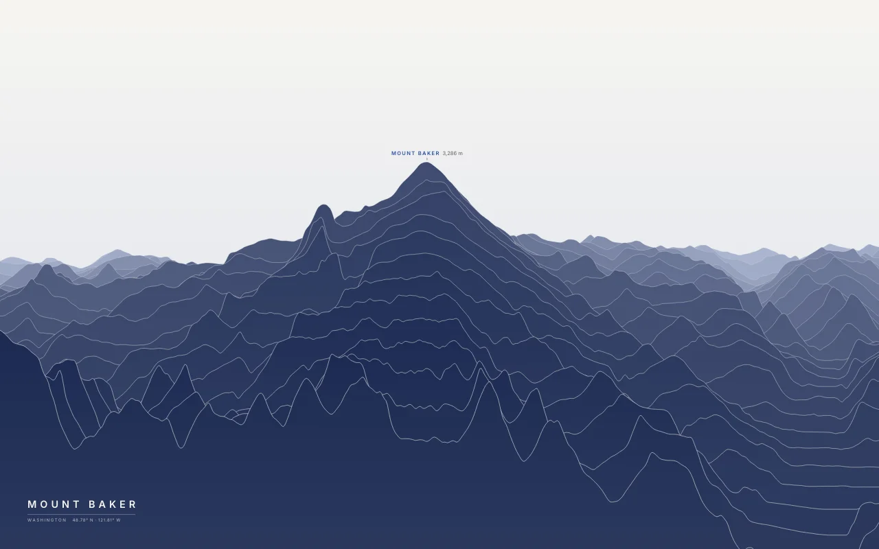 Mount Baker Ridgelines in the Ink and River palette: A heavily glaciated volcano in the North Cascades.