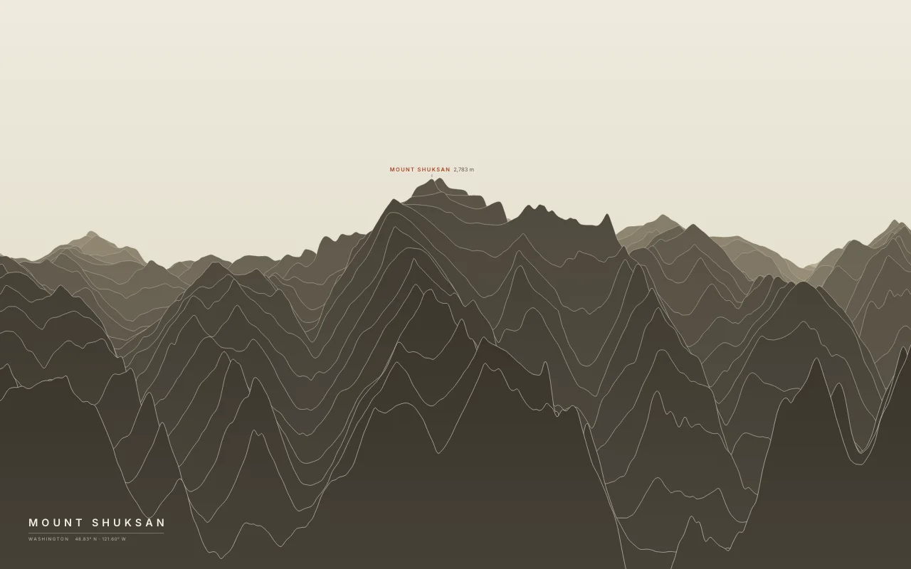 Mount Shuksan Ridgelines in the Paper palette: A glaciated peak of rock, not a volcano, east of Mount Baker.