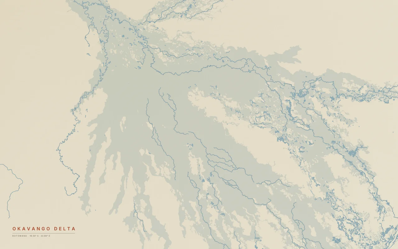 Okavango Delta Delta in the Paper palette: An inland delta, where the Okavango spreads into the Kalahari and never reaches the sea.