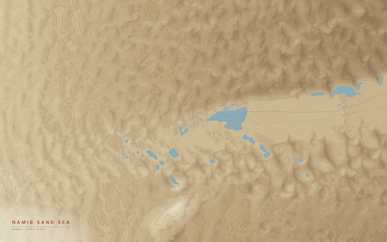 Namib Sand Sea Dunes in the Paper palette: Star and linear dunes of the Namib around the Sossusvlei clay pan.
