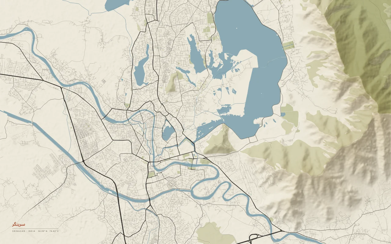 Srinagar Metro in the Paper palette: Dal Lake and the Jhelum River in the Kashmir Valley.