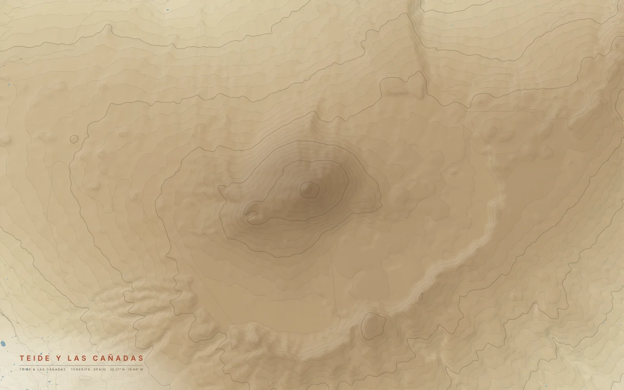 Teide & Las Cañadas Caldera in the Paper palette: The Teide volcano, 3,715 m, rising from the Las Cañadas caldera.
